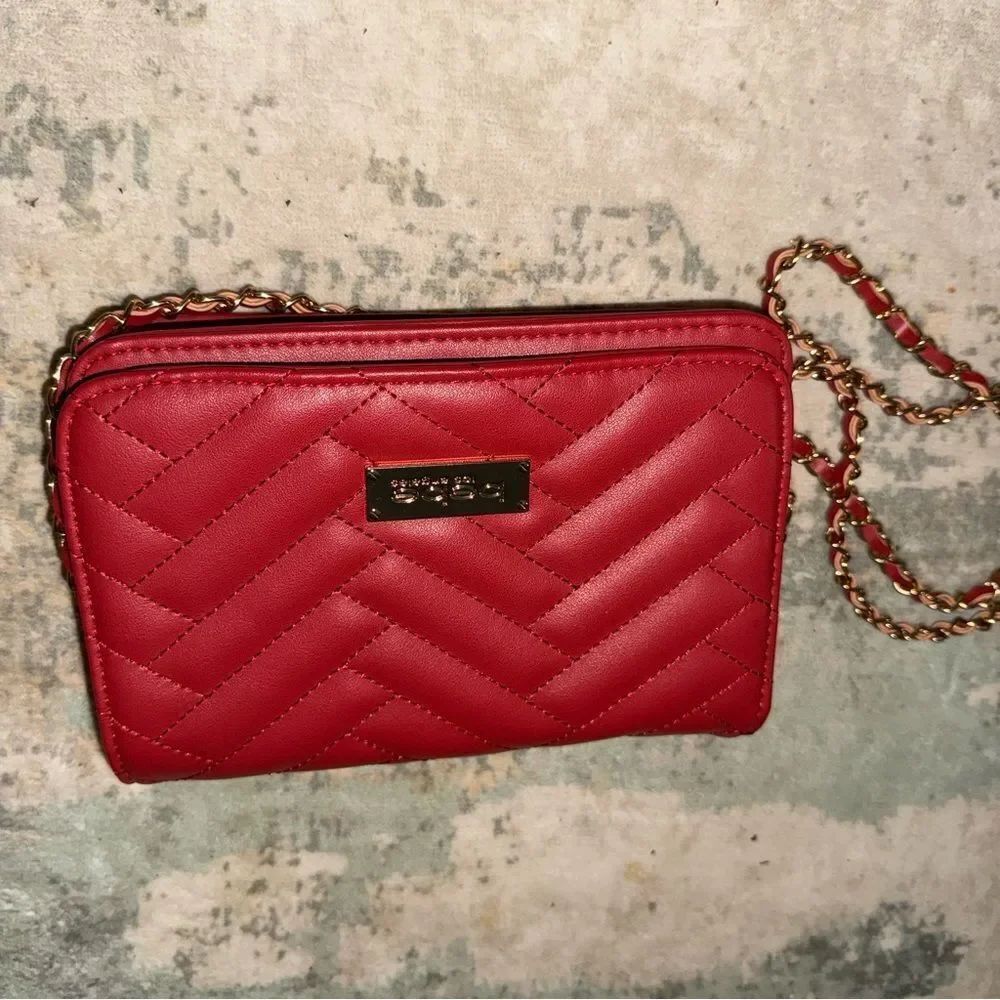 Bebe Red Quilted Crossbody Bag with Chain Strap